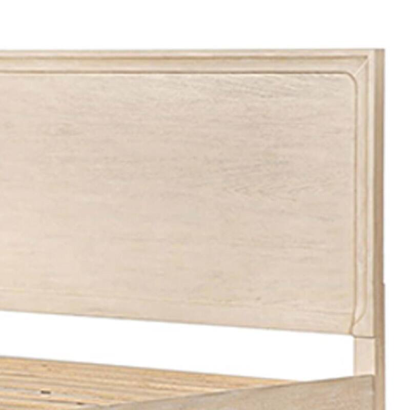 Rozie Queen Bed, Footboard Storage Drawers, Light Oak Brown Solid Wood