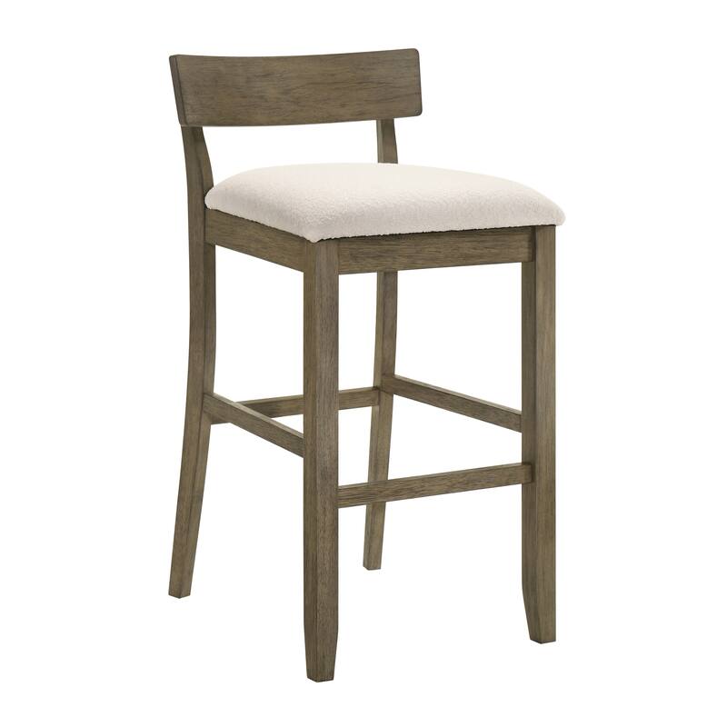 Merie Modern Transitional Wood Counter Height Kitchen Bar Stool with White Boucle Fabric Upholstered Seat
