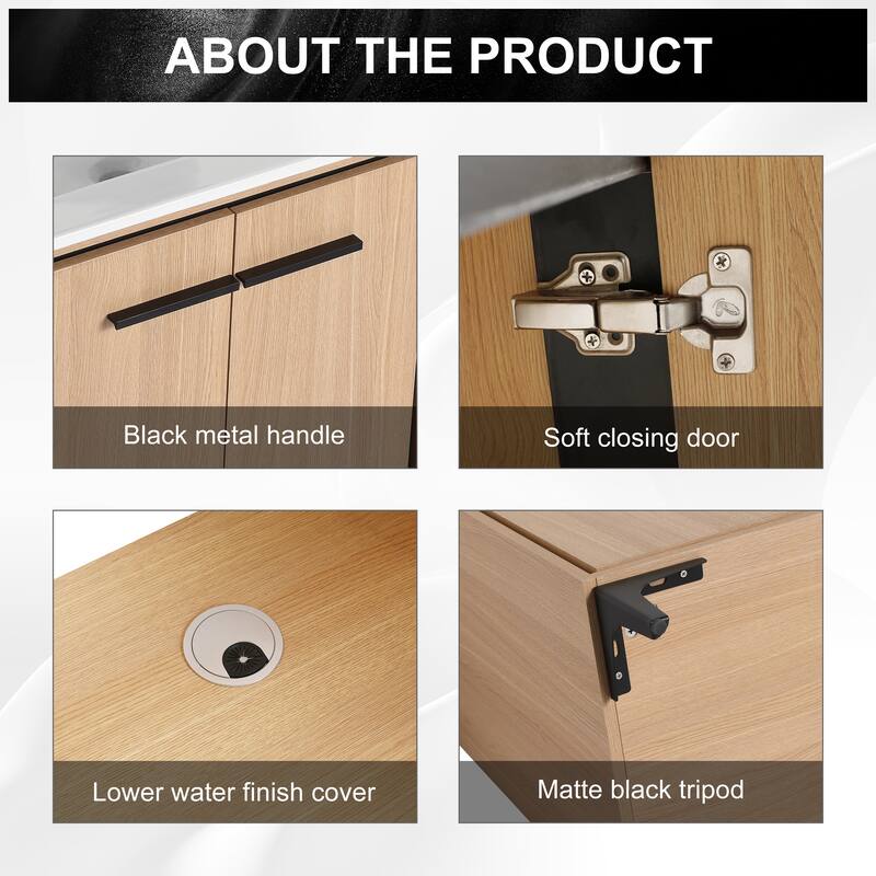 GDFStudio - Denton Modern Freestanding Bathroom Vanity Cabinet with Ceramic Sink, Soft Close Doors & Metal Tripod - 30"