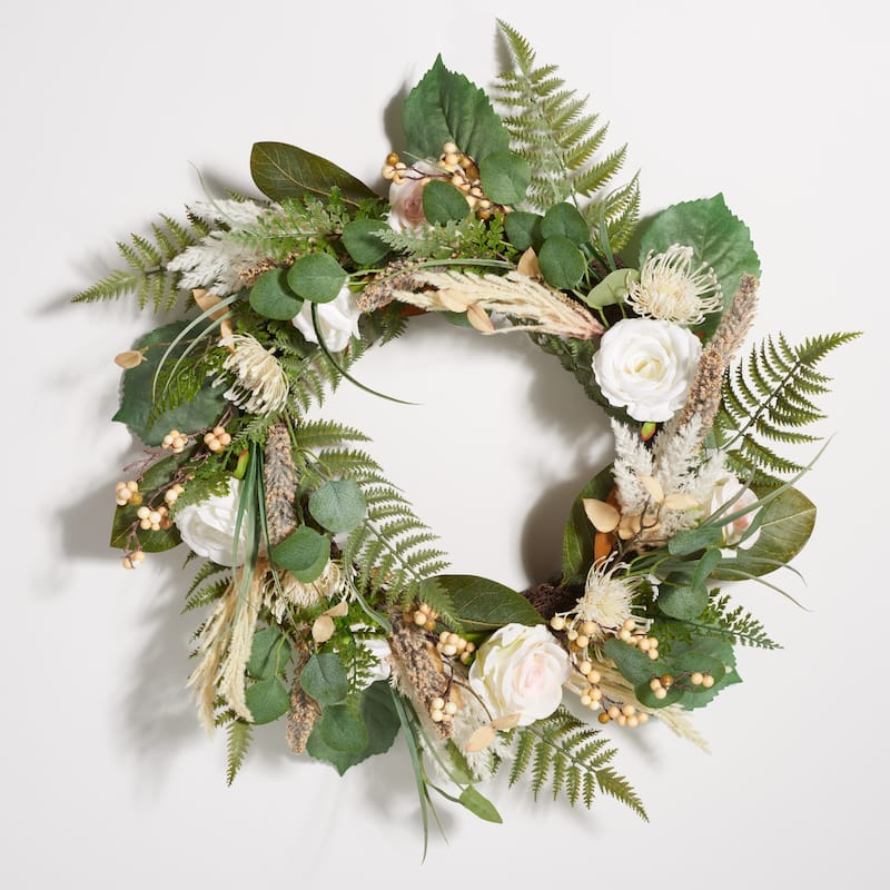 SAFAVIEH Allyson Faux 28-inch Rose & Fern Wreath