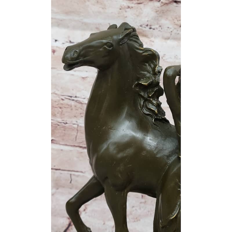 Art Nouveau Style Bronze Woman And Imitative Horse – Decorative Sculpture On Marble