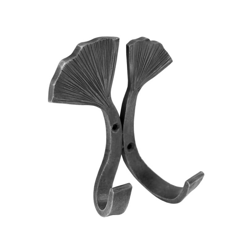 Achla Designs 6.5" Tall Black Powder Coat Finish Wrought Iron Double Ginkgo Leaf Wall Hooks (Set of 2)