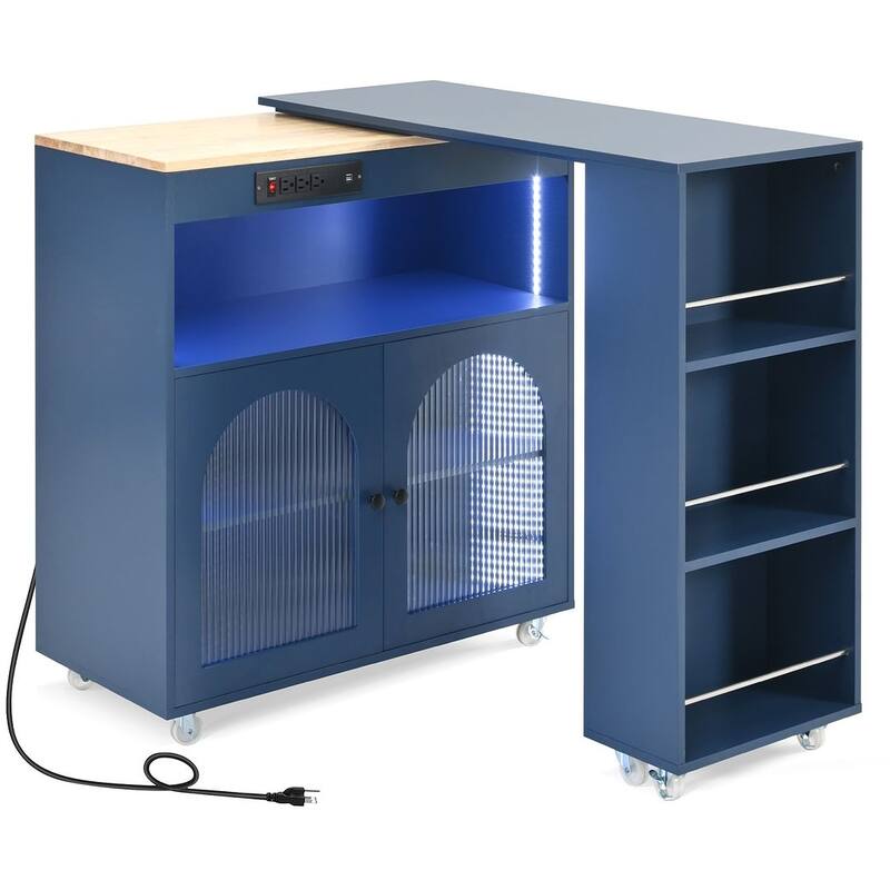 Kitchen Island Cart with Extended Table and Power Outlets