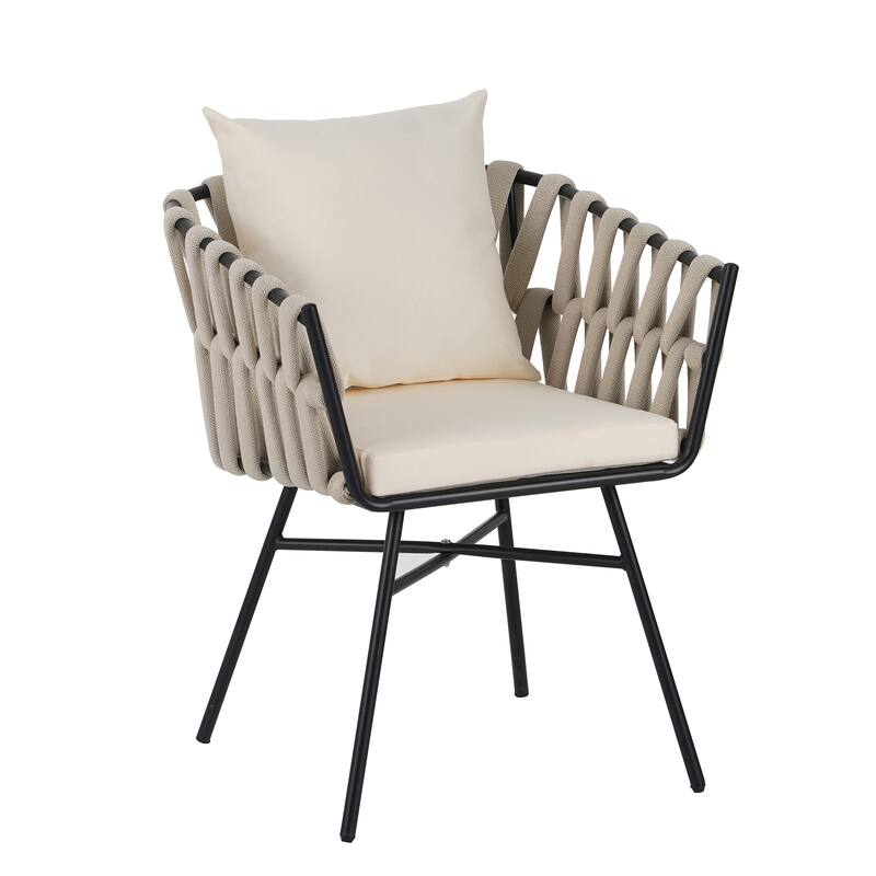 Iron Frame 7-Pieces Outdoor Dining Table with 6 Single Chairs