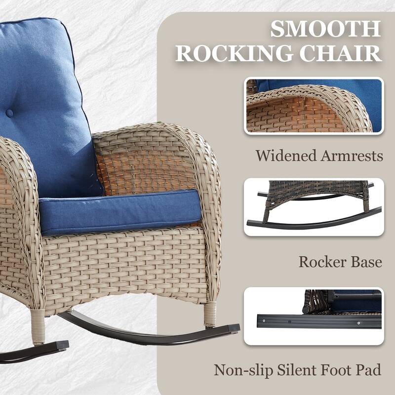 Rattan Rocking Chair with Tempered Glass Side Table