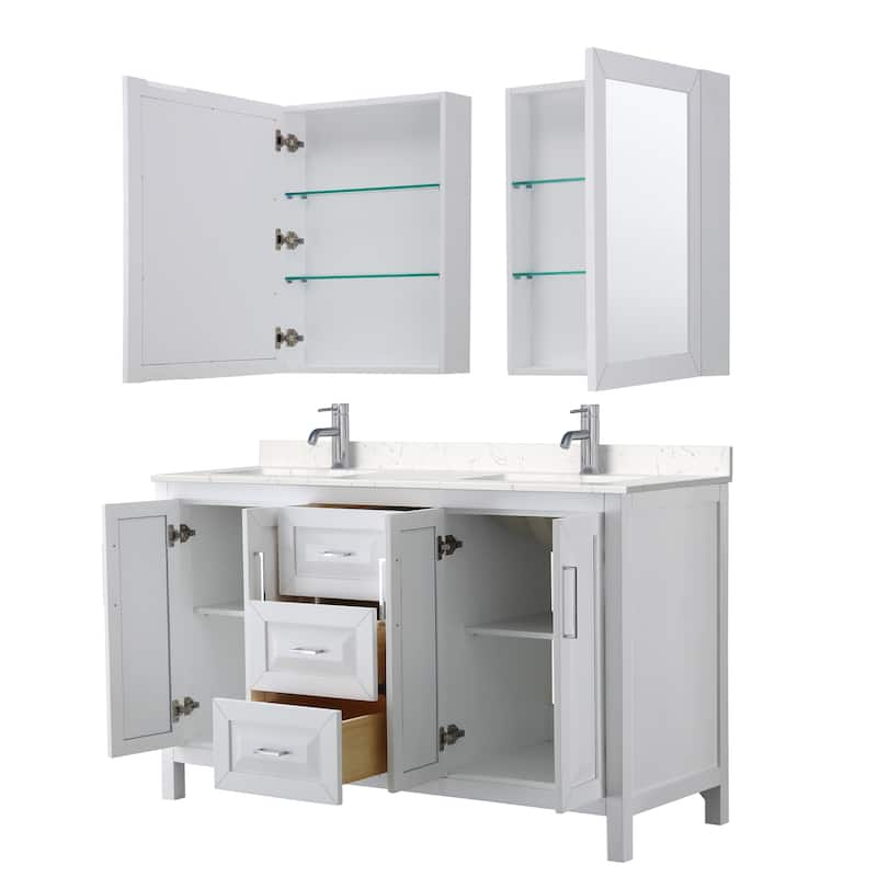 Daria 60 Inch Double Vanity, Cultured Marble Top, Medicine Cabinets