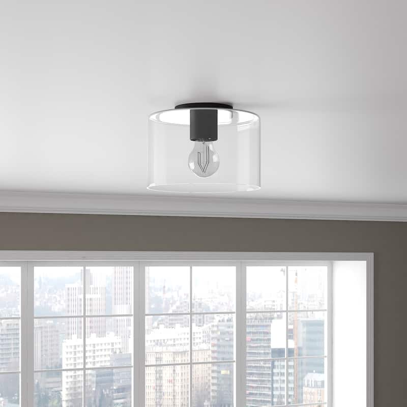 Henri Semi Flush Mount Ceiling Light - 6"Matte Black with Clear Glass