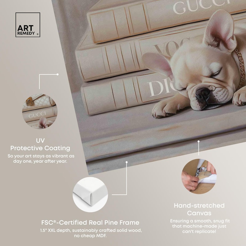 Ivory Books and Frenchie Canvas by Art Remedy, Gallery Wrapped
