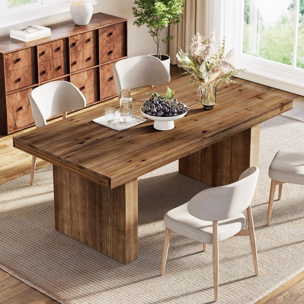 63" Solid Wood Dining Table for 4-6 People with Heavy-Duty Legs, Farmhouse Rectangle Kitchen Dinner Table
