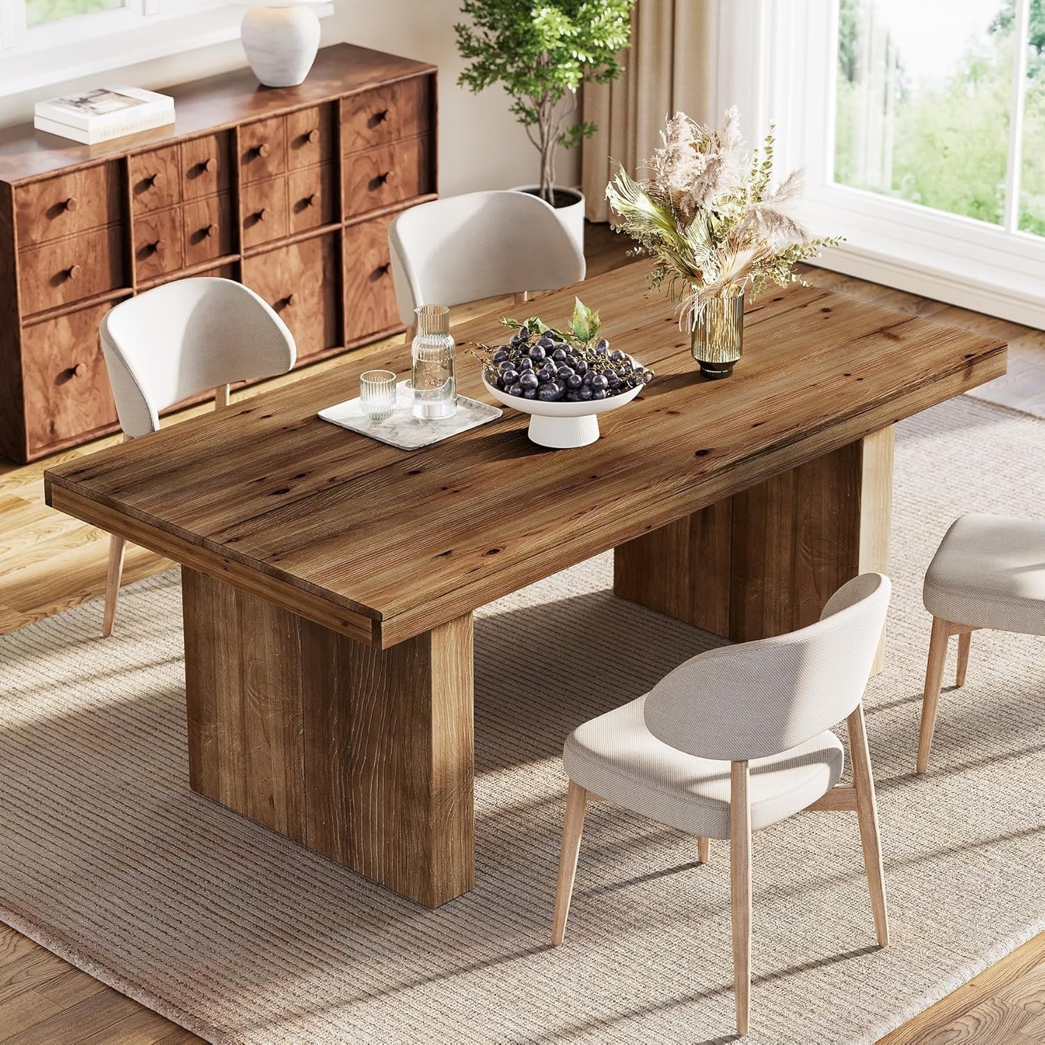 63" Solid Wood Dining Table for 6, Farmhouse Rectangle Kitchen Table - 62.99" L x 31.5" W x 29.53" H