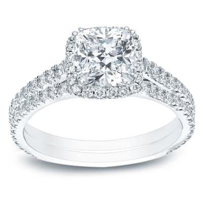 Auriya 2ctw Cushion-cut Halo Diamond Engagement Ring Set 14k Gold Certified