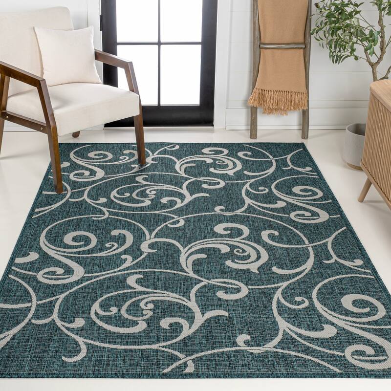 JONATHAN Y Isla Traditional Classic All-Over Scroll Green/Cream Indoor/Outdoor Area Rug