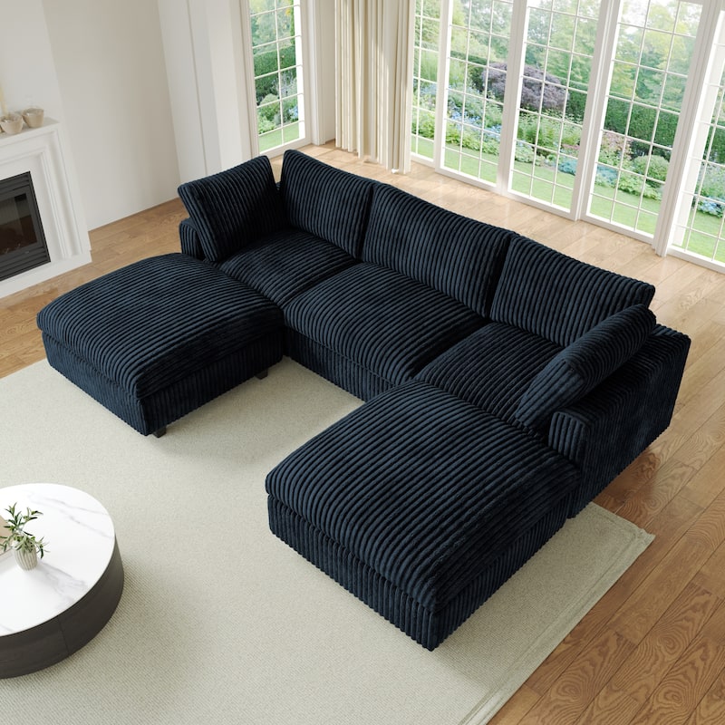 Soft Plush Upholstered Modular Sectional Sofa U-shaped Down Filled Living Room Couch-5 Seaters/6 Seaters - Black-5 Seater