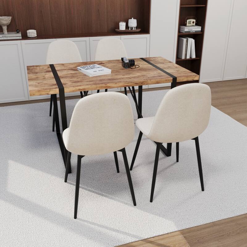 Modern Style 5-Piece Dining Set with Rectangular MDF Dark Wood Table and 4 Round Corner Suede Dining Chairs