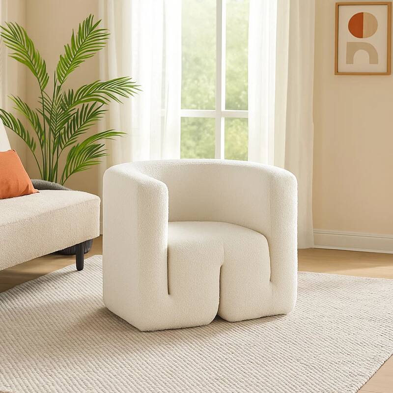 Contemporary Accent Chair, Extra Soft Ivory Boucle, 35 Inch