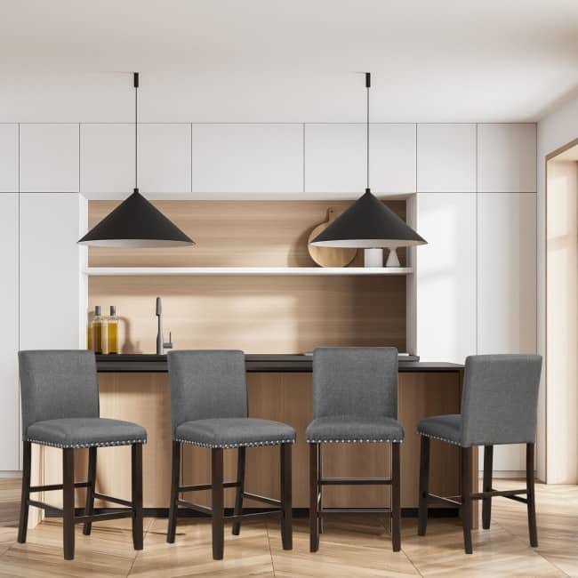 Set of 2 Bar Stools Linen Fabric Counter Height Chairs for Kitchen Island - 19" x 20" x 39" (L x W x H)