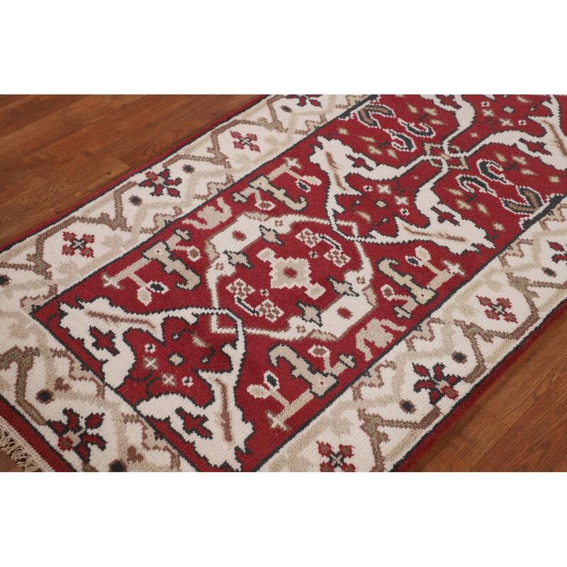 Red & Ivory Oushak Indian Runner Rug Hand-Knotted Wool Carpet - 2'9"x 7'10"