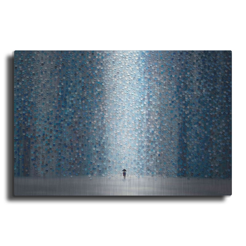 Luxe Metal Art 'Blue Rain' by Ekaterina Ermilkina, Metal Wall Art - 36x24