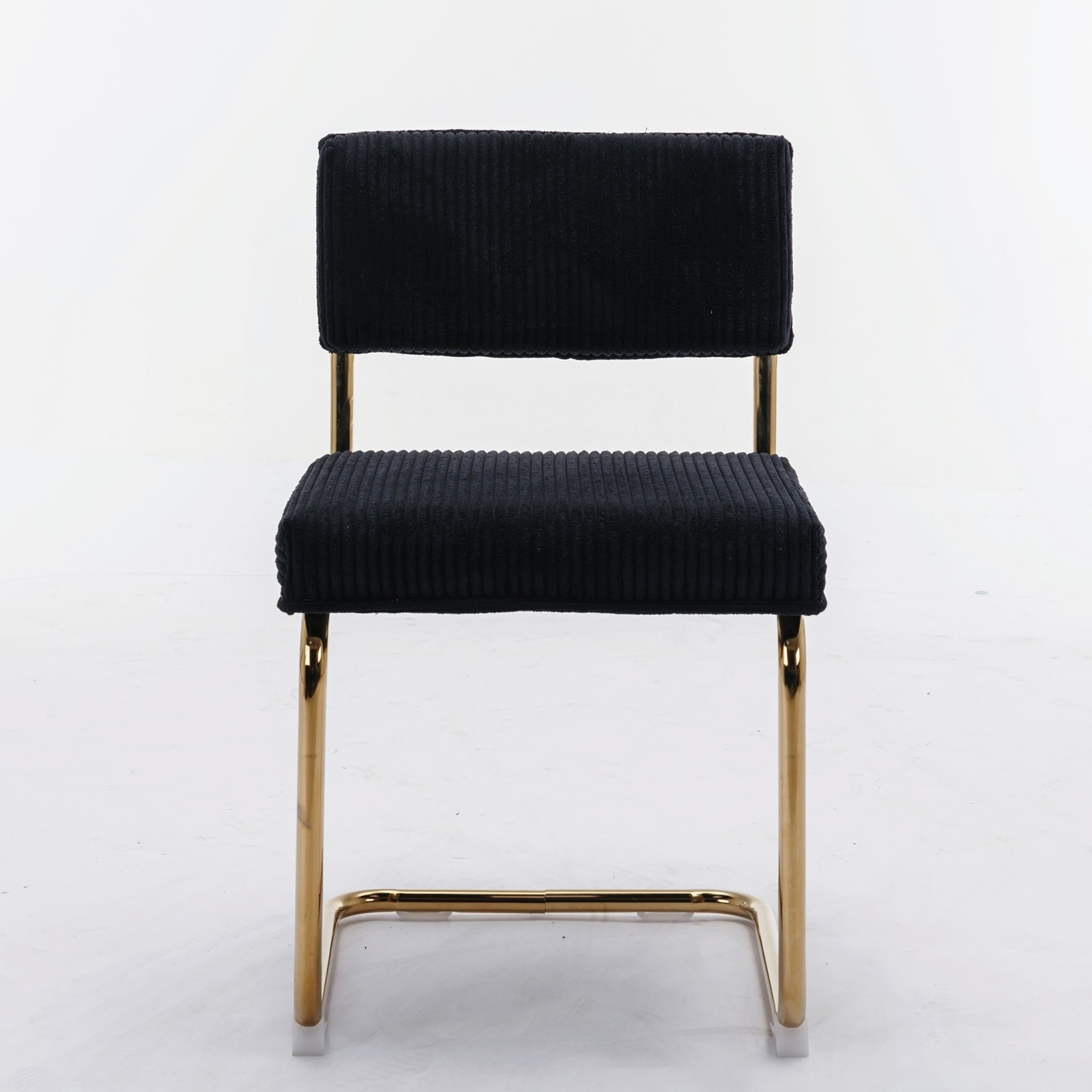 Modern Dining Chairs with Corduroy Fabric and Gold Metal Base, Set of 2