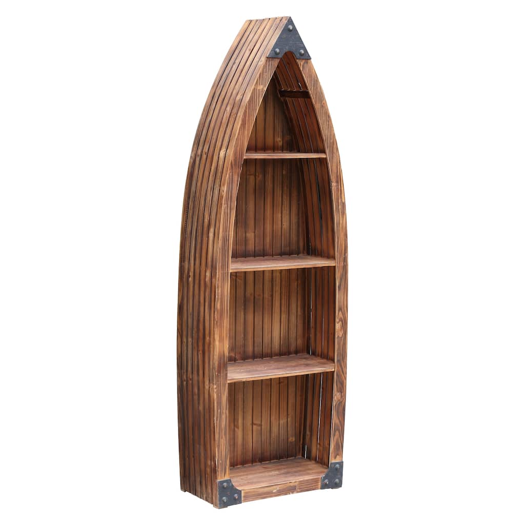 Mountain View Rustic Wood Canoe 3 Shelf Bookcase - 71"H x 23.5"W x 12"D