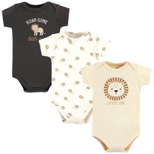 slide 1 of 1, Hudson Baby Cotton Bodysuits, Brave Lion 0-3 Months - Brave Lion 3 Pack