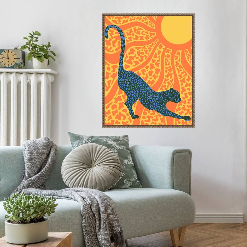 Sunny Stripes Cheetah Stretch by Kintsugi99 Framed Canvas Wall Art