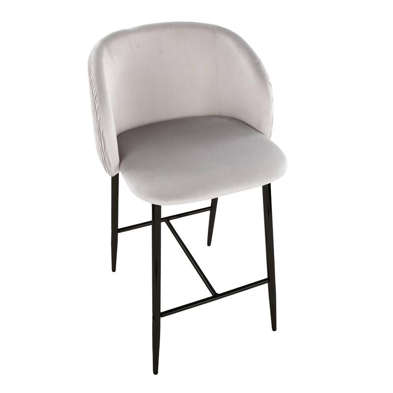 Lumisource Waves Counter Stool in Chrome and Silver Velvet - Set of 2 - 21"Lx19.75"Wx36"H
