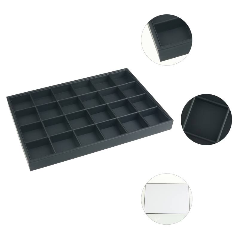PU Leather Jewelry Organizer Trays with Removable Dividers for Drawers, Jewelry Organizer Drawer Container Display Case Storage - 24 Grid Tray