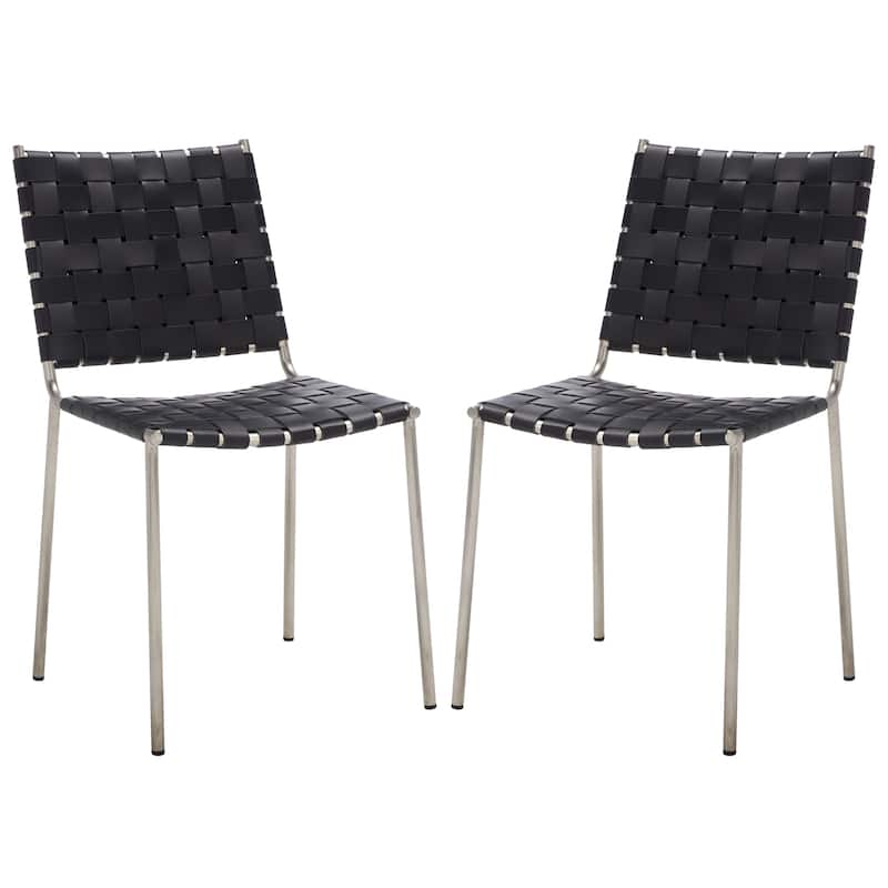 SAFAVIEH Marvel Woven Leather Dining Chair (Set of 2) - 17" W x 20.5" L x 33.8" H - 17"Wx21"Dx34"H