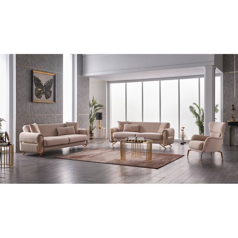 Ruanda 3-Pieces Comfortable Sleeper Modern One Sofa Two Chair Living Room Set - Beige