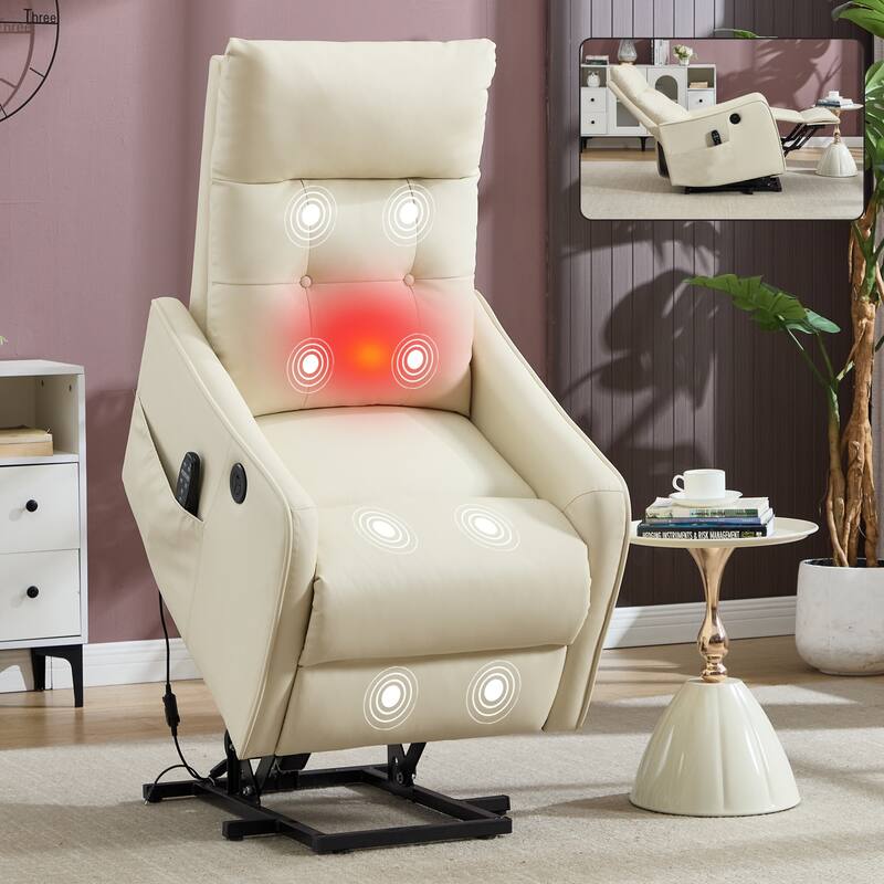 Power Lift Recliner Chair with Massage & Heat, PU Leather Single Motor Heavy Duty Recliner Chair, Lounge Chair with USB Port