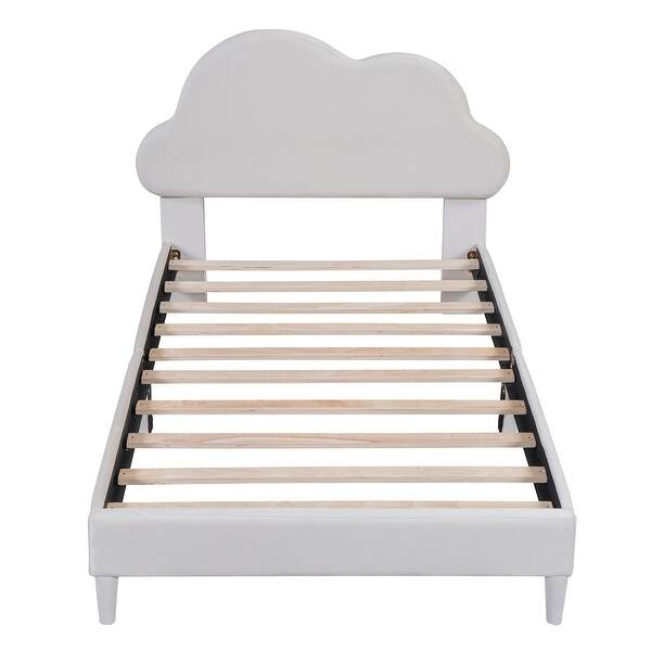 slide 2 of 15, Velvet Cloud Platform Bed with Headboard, Twin Size Beige - Twin
