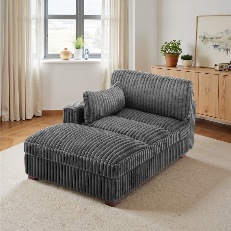 UIXE Upholstered Plush Chaise Lounge Chair For Interior - Grey-R