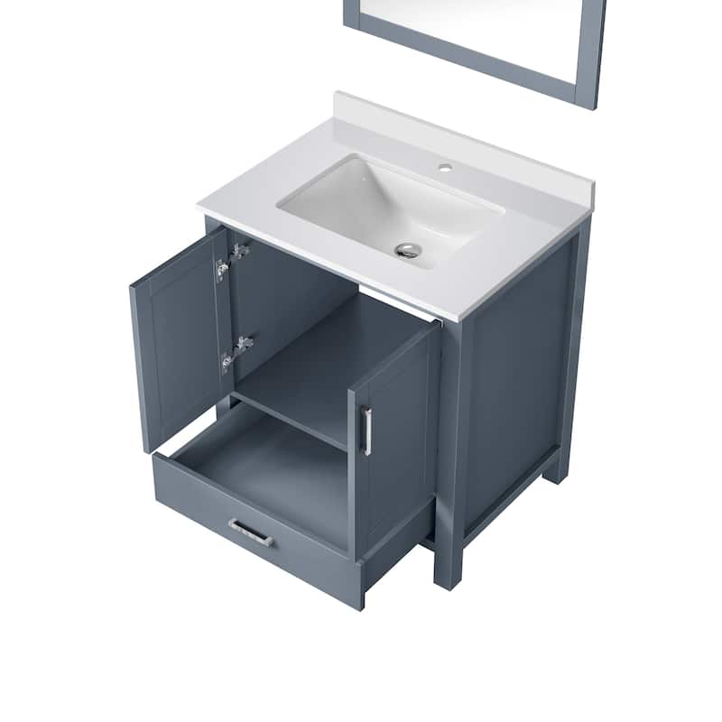 Jacques 30 in. W x 22 in. D Dark Grey Bath Vanity, White Quartz Top, and 28 in. Mirror