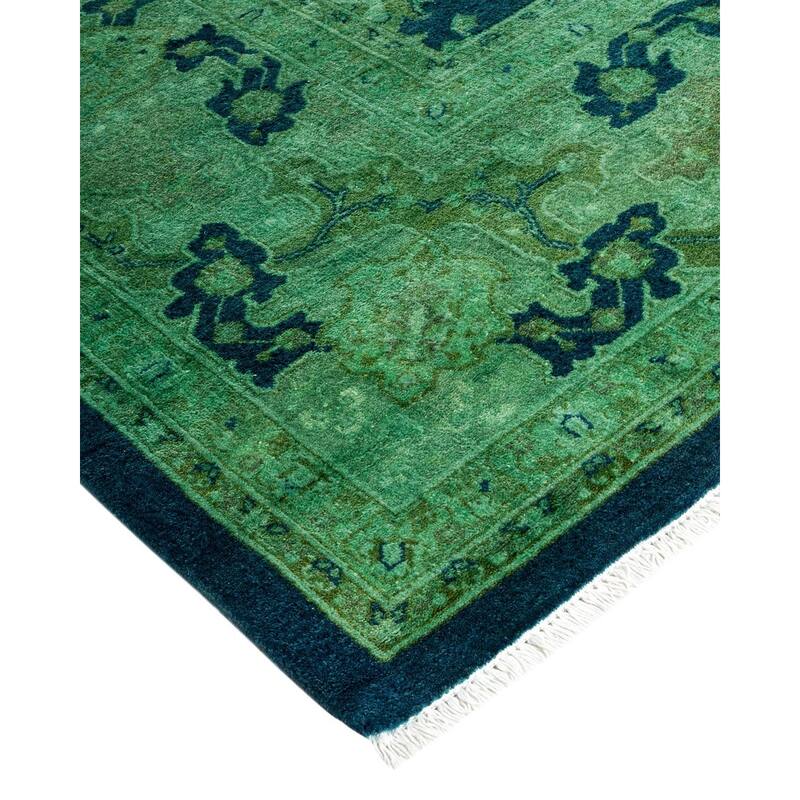 Overton Hand Knotted Wool Vintage Inspired Modern Contemporary Overdyed Green Area Rug - 6' 2" x 9' 2"