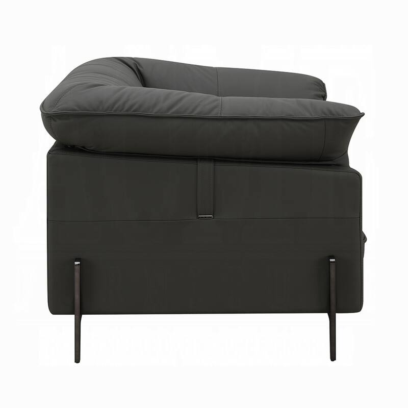 Semi Sofa Chair, Box Edge Design, Black Top Grain Leather, 69 Inch