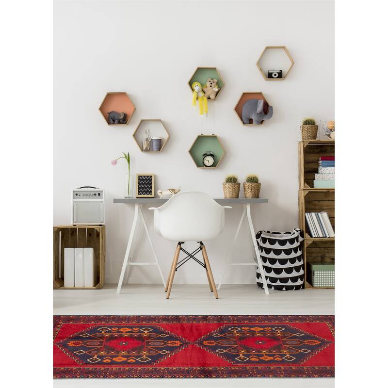 ECARPETGALLERY Hand-knotted Teimani Red Wool Rug - 3'3 x 6'6