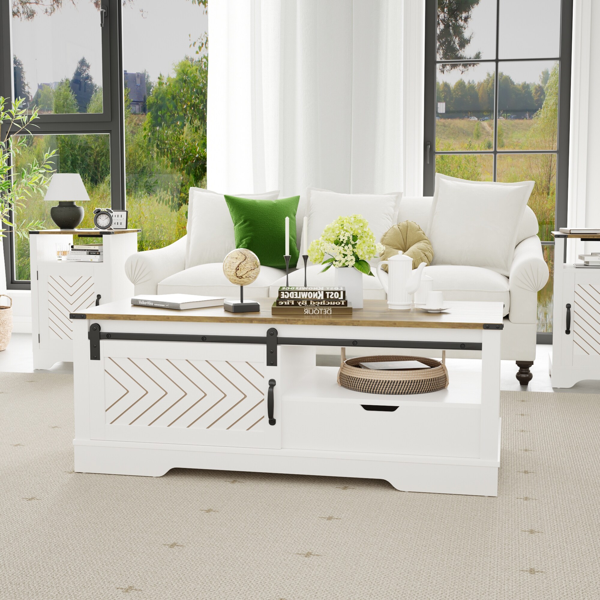 Sliding barn shop door coffee table