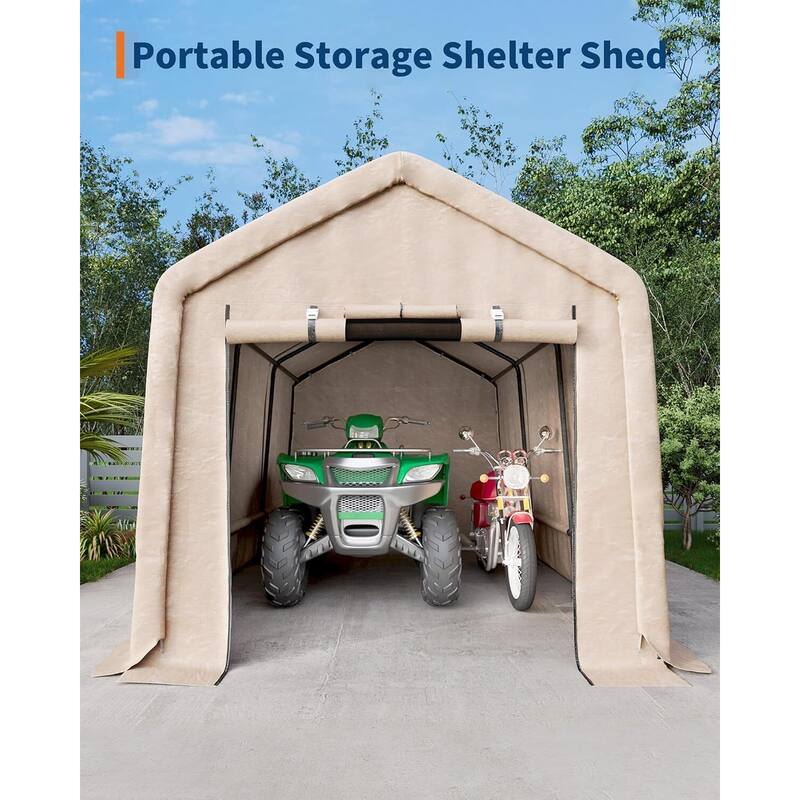 7x15 FT Portable Outdoor Storage Shed, Carport for Motorcycle, Firewood, Garden and Tools - 7X15 Ft