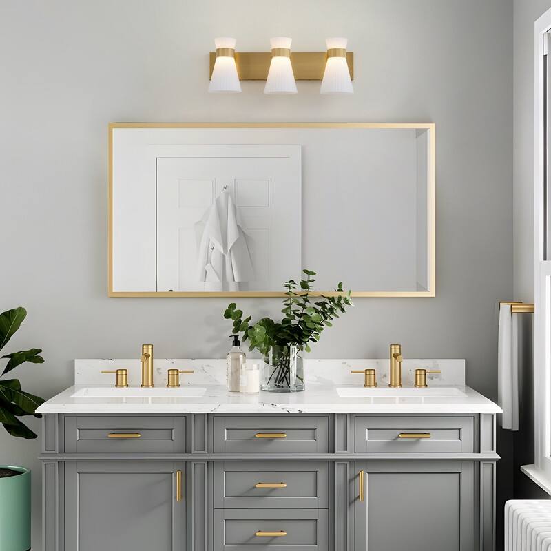 3 Light Gold Vanity Wall Sconce with White Glass Shades Modern Bathroom Lighting Fixture for Mirror and Dressing Area