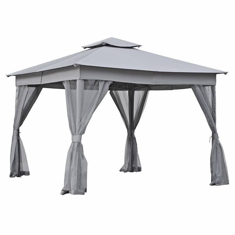 10"x10"/10"x12" Outdoor Gazebo Tent with Double Roof and Mosquito Netting
