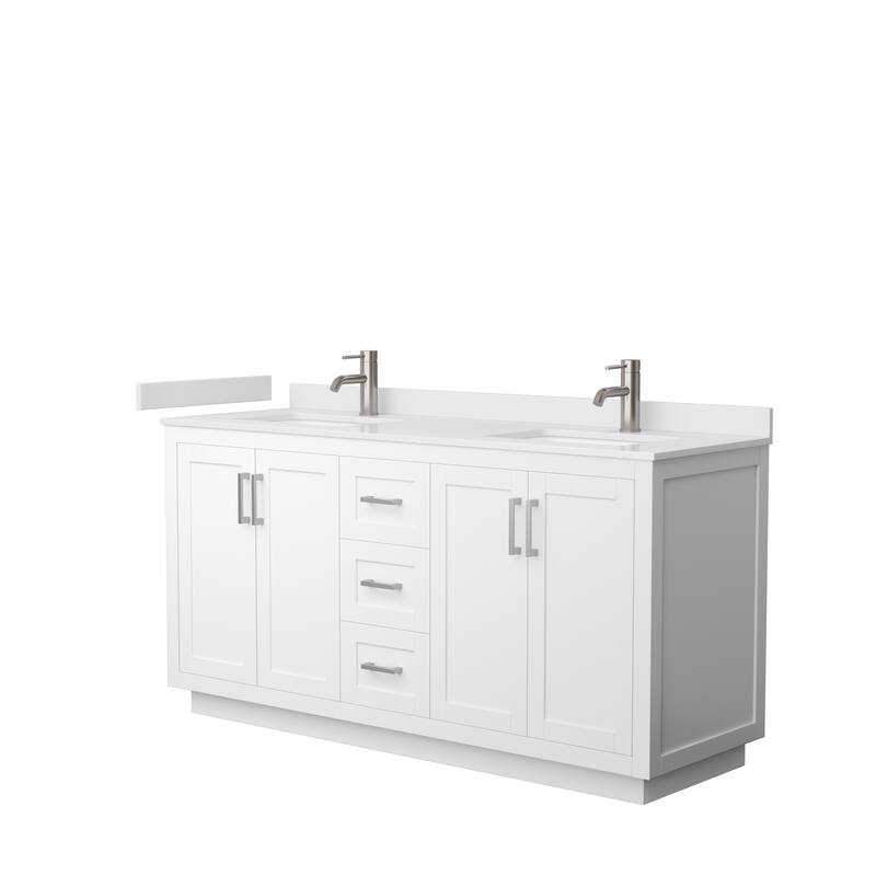 Miranda Double Vanity Set, Cultured Marble Top, No Mirror - 66-Inch Double - White, Nickel Trim, White Cultured Marble Top
