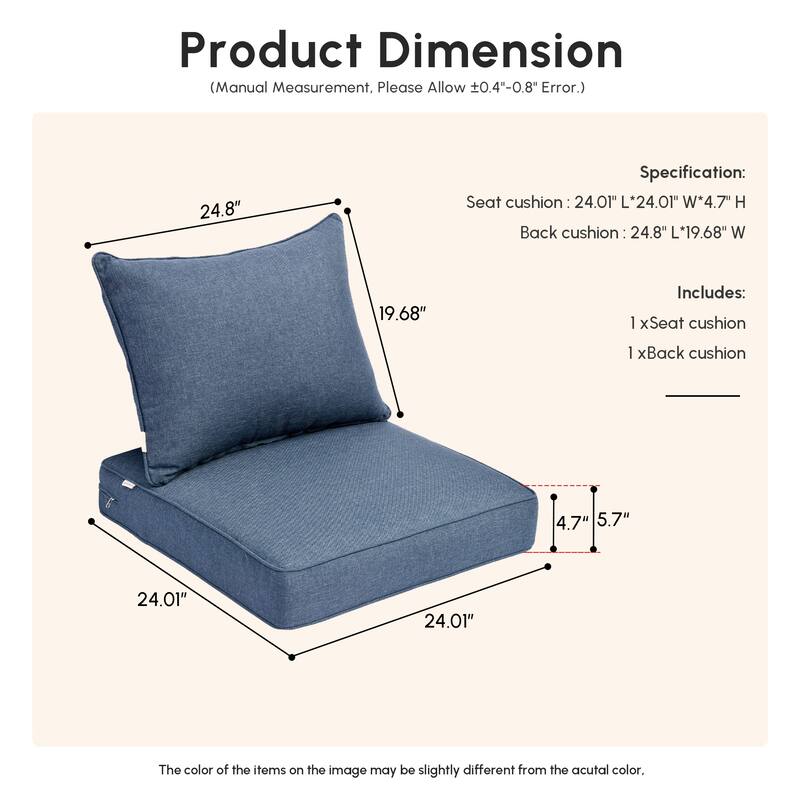 HOOOWOOO 2-piece Outdoor/Indoor Chair Cushion Set