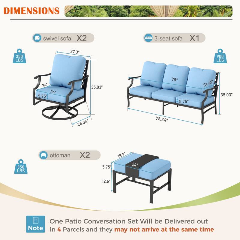 MAISON ARTS 4/5-Piece Patio Conversation Sets, Sofa Set with 2 xSingle Sofa Chairs, 1 x 3-seater Sofa and Coffee Table/Ottomans