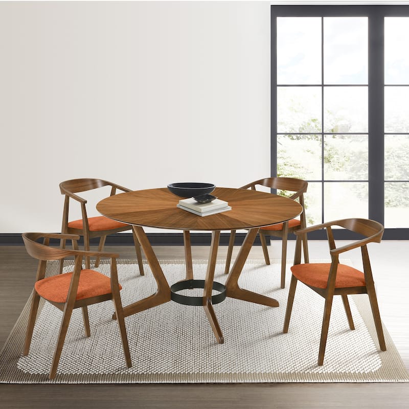 Santana Mid-Century Modern Upholstered Wood Dining Chairs - Set of 2/4/6 - Set of 4 - Orange and Walnut