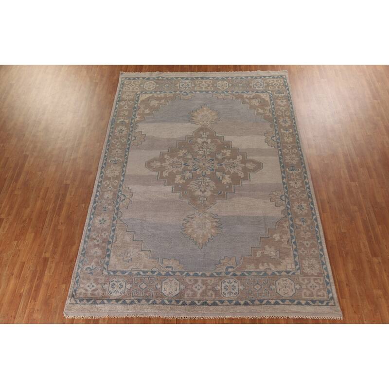 Geometric Oushak Area Rug Hand-knotted Wool Carpet - 8'10"x 12'3"