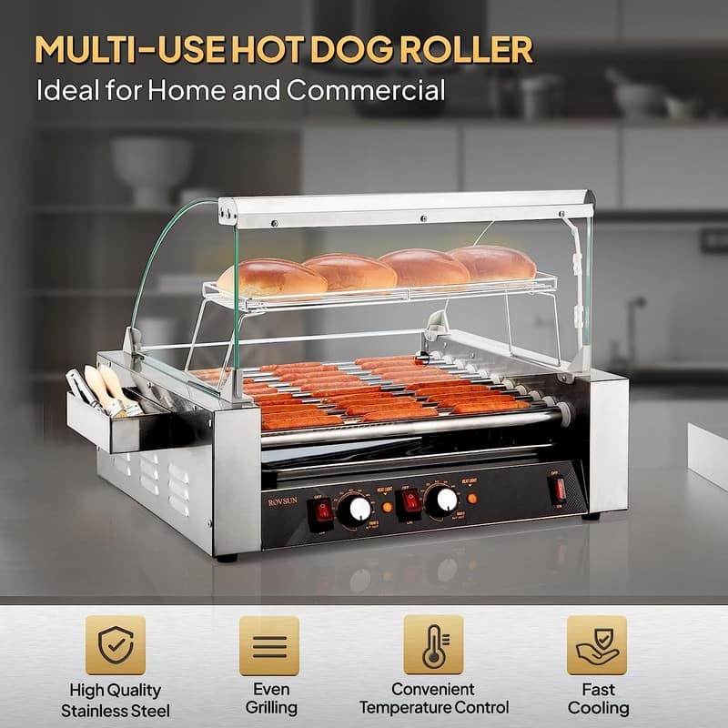 Electric Stainless-Steel Hot Dog Grill Cooker Machine