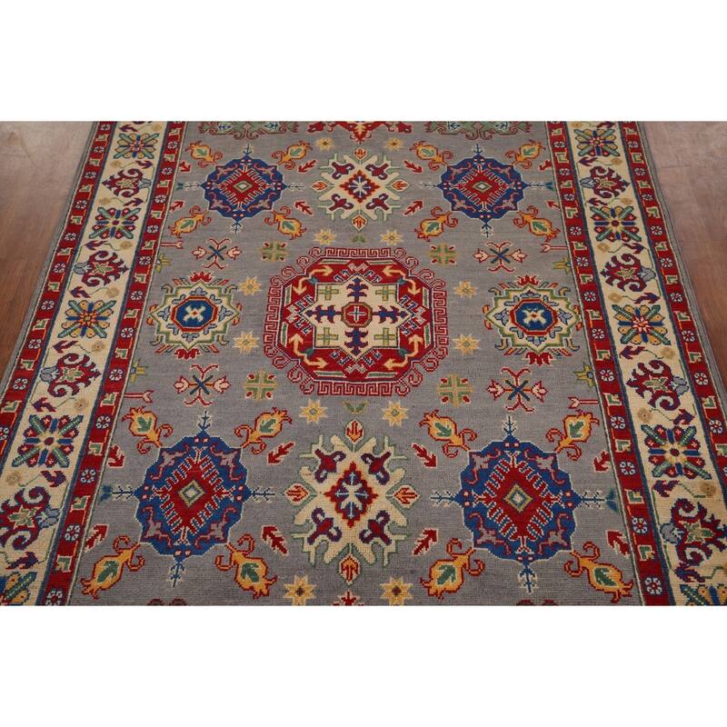 Grey Kazak Oriental Area Rug Handmade Traditional Wool Carpet - 4'10" x 6'9"