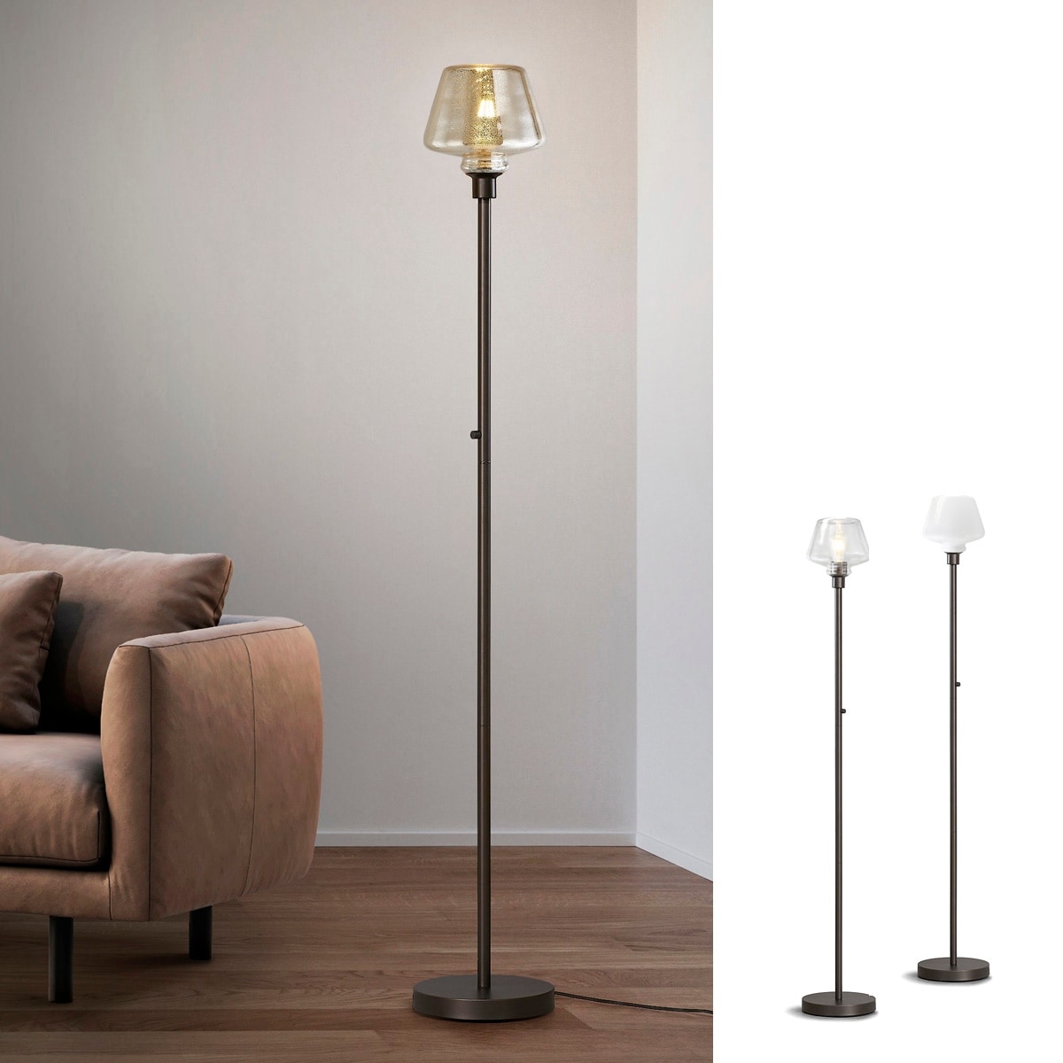 Cafe 71"H LED Dimmable Glass Shade Torchiere Floor Lamp with LED Bulb