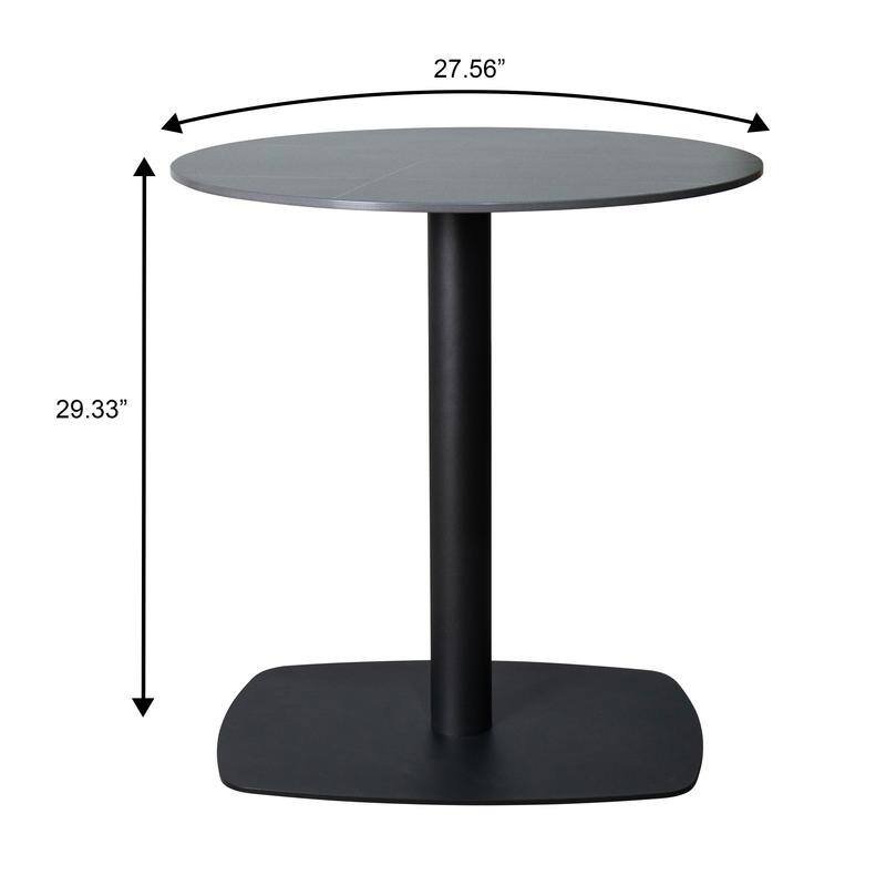 Vail Round Dining Table 27 in. Sintered Stone Tabletop in Black Stainless Steel Square Pedestal Base for Kitchen and Dining Room